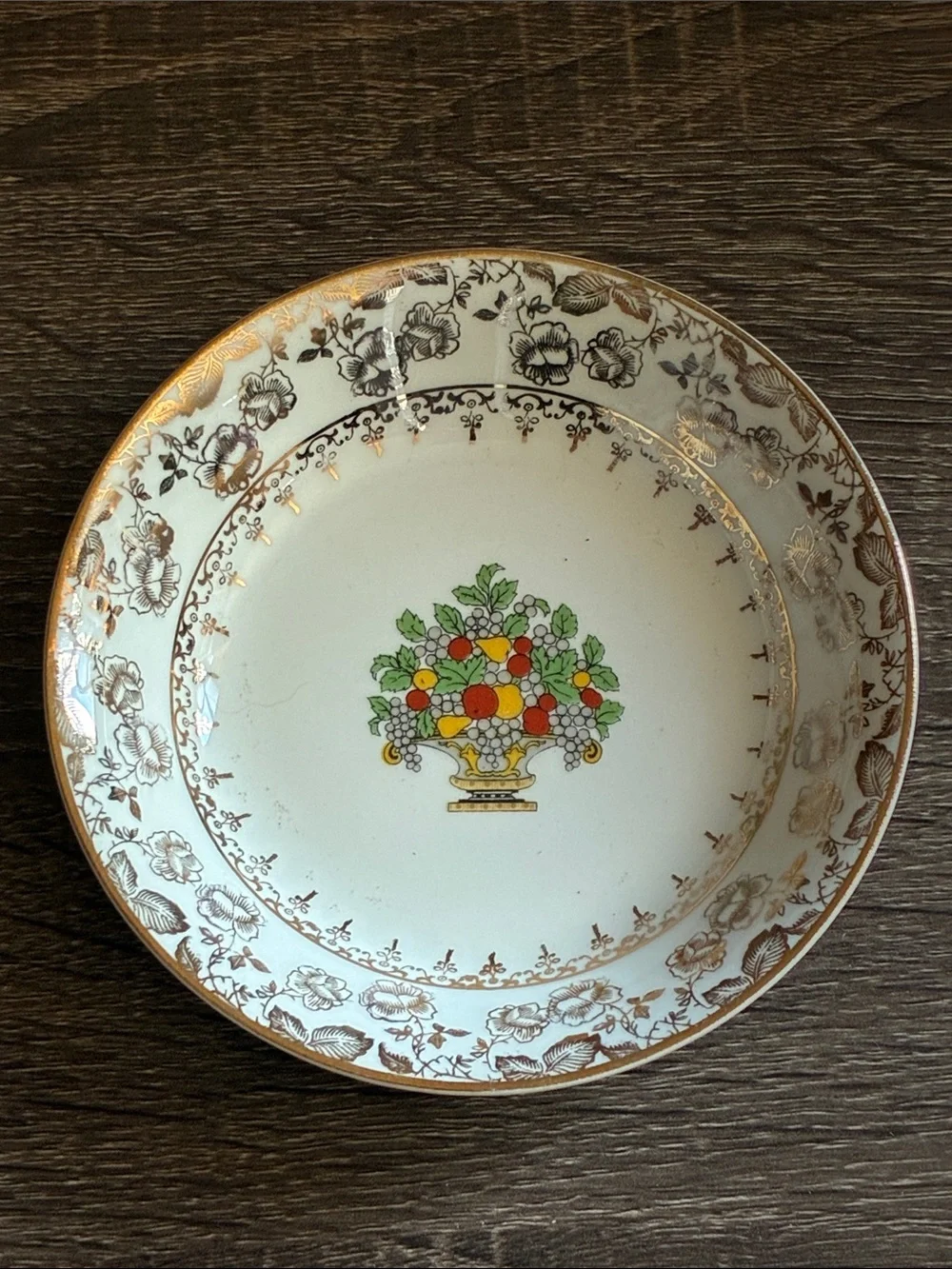 4 Vintage Pope Gosser Floral Fruit Basket Accent Side Plate WhiteGold Trim